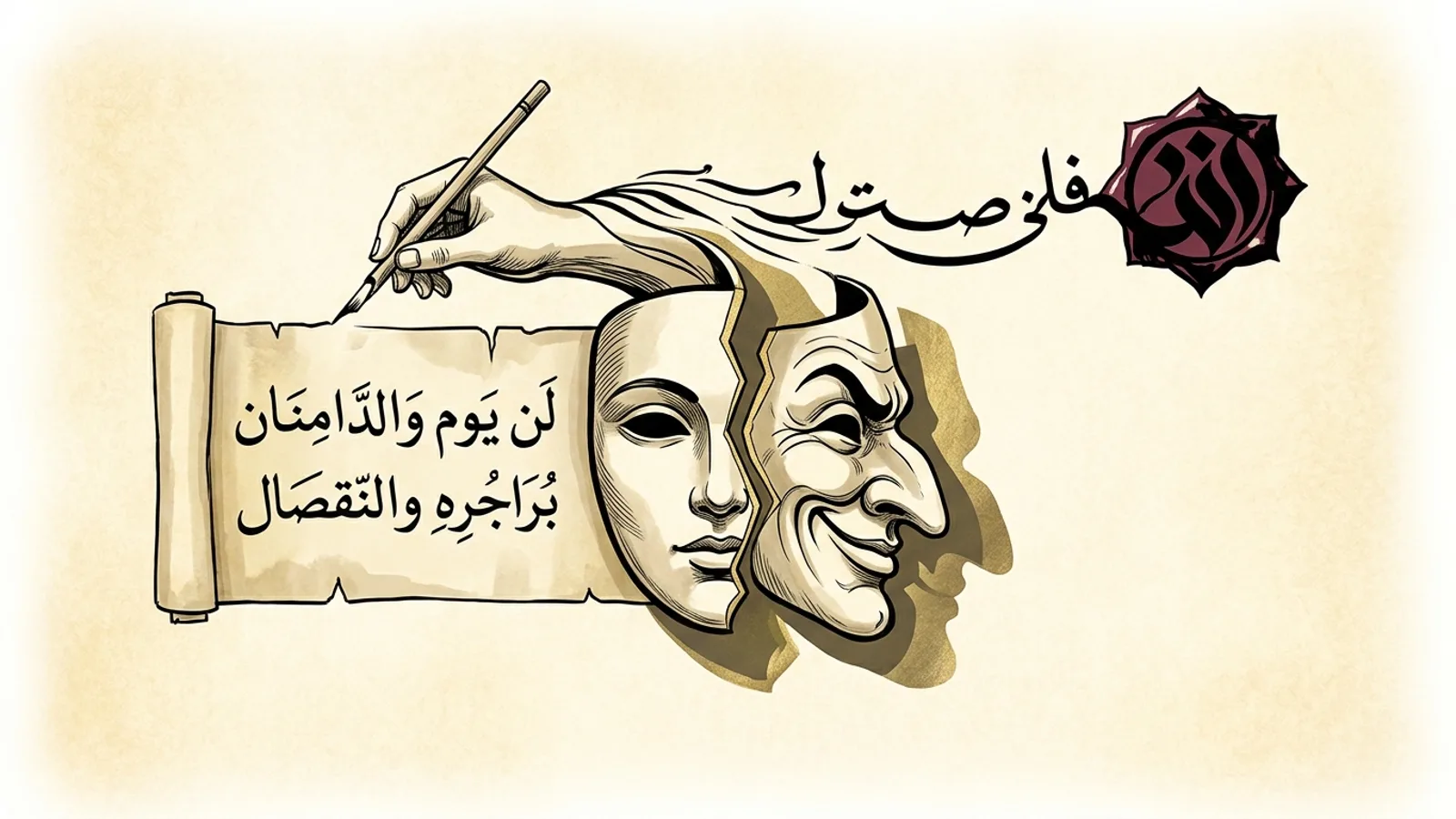 تصوير تعبيري لبيت هجائي ينقلب معناه بين قناع وقور وصورة كاريكاتورية